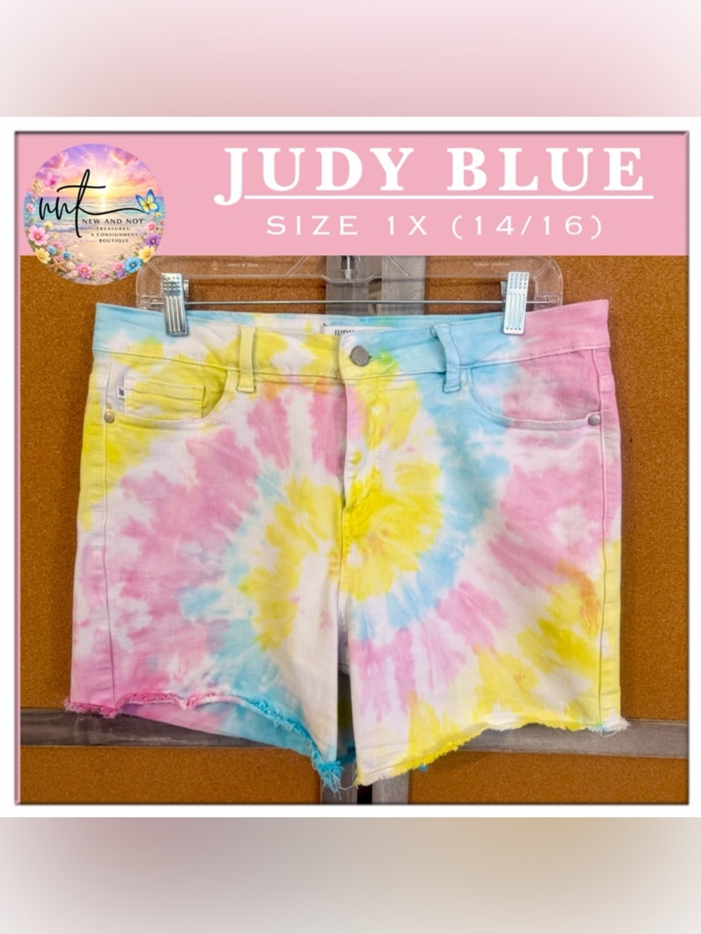 Judy Blue Womens Denim Shorts Size 1X (14/16) 
Pastel Tie Dye Hippie Colorful